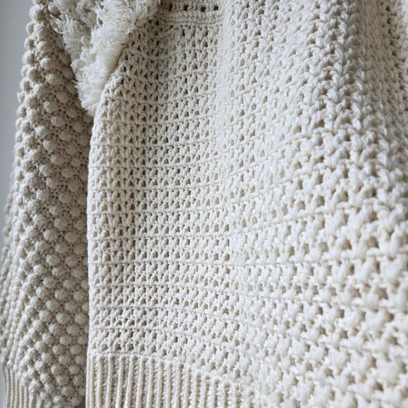 Sea New York Darcy Fringe Merino Wool Chunky Knit Ivory Sweater Womens Size XL - Picture 8 of 13